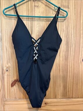La Blanca Black One-Piece Swimsuit with Braided Front Detail